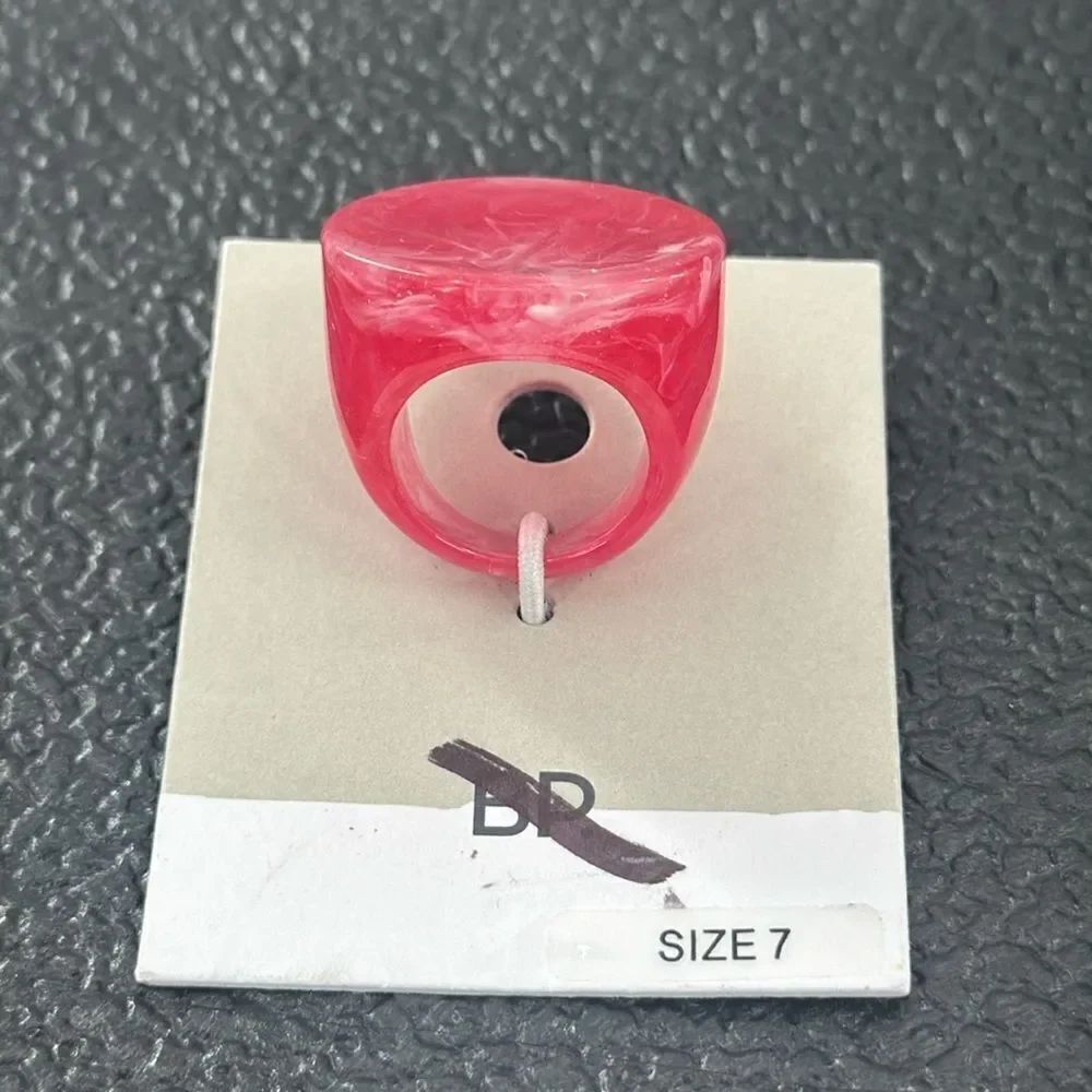 3For$20  Pink Translucent Silver Flake Chunky Resin Plastic Ring Size 7 NEW